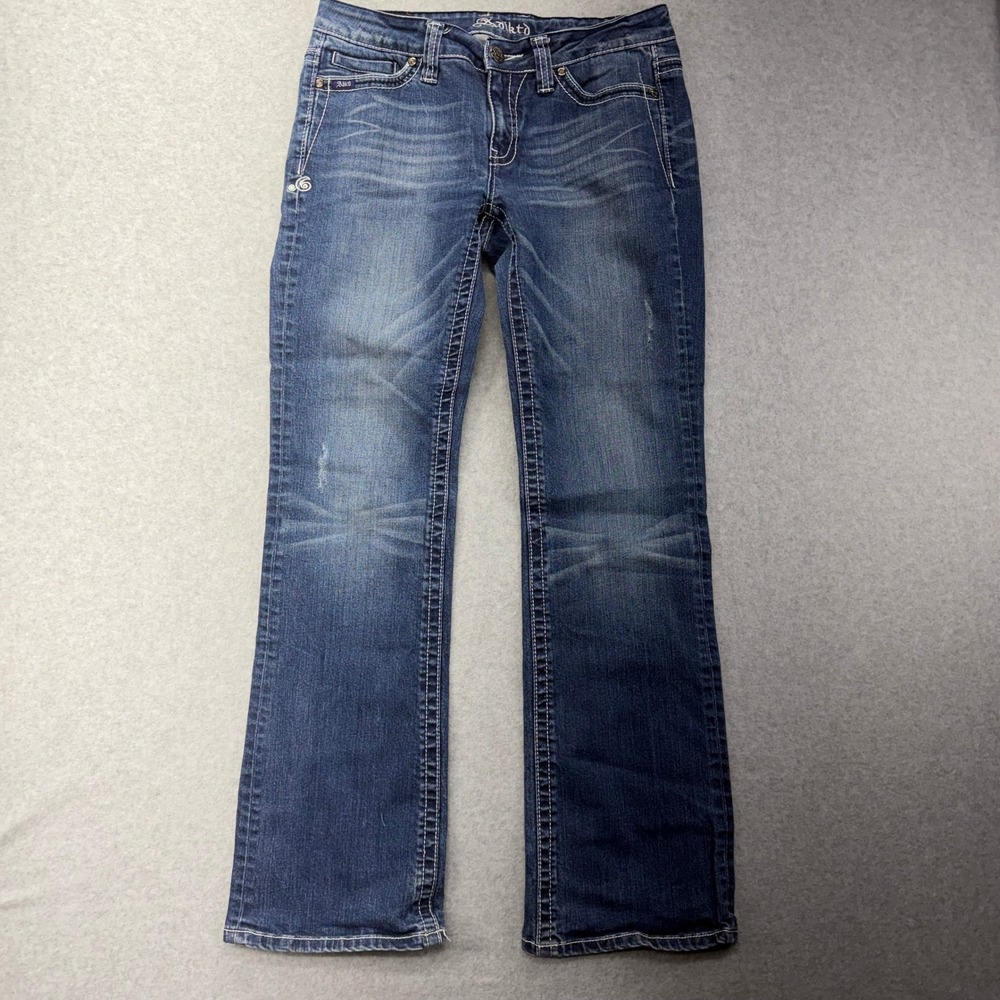Ailmk Womens Jeans Size 10 Regular Bootcut Embellished Pockets Blue Denim‎